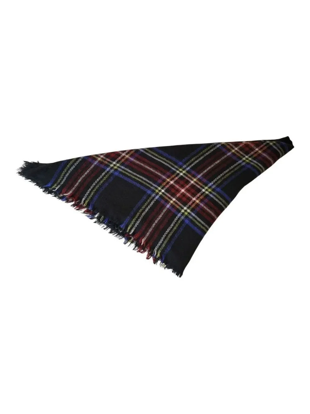Plaid Fringe Scarf - Black Multi-Color, One Size